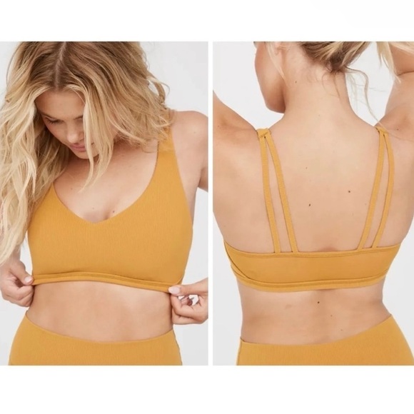 OFFLINE By Aerie Ribbed Sports Bra yellow golden mustard - Picture 2 of 5